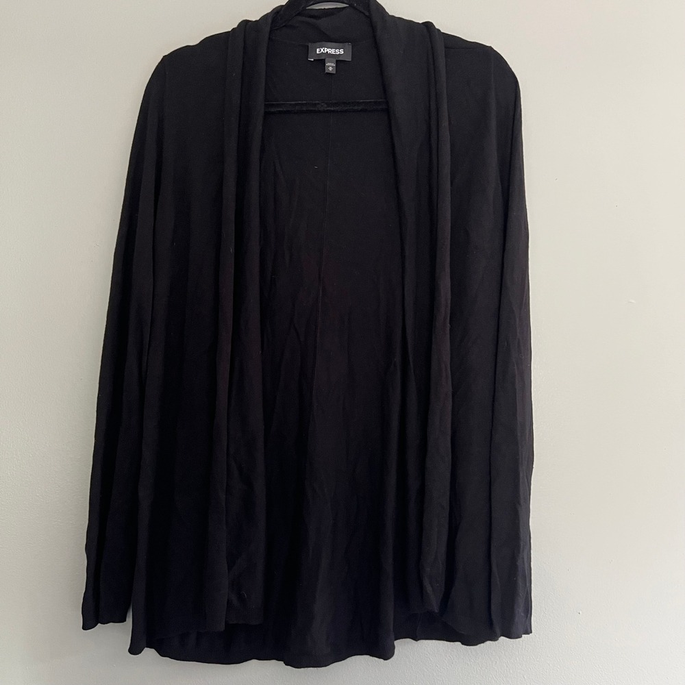 Express Womens Black Open Front Drape Cardigan Sweater Size M capsule minimalist
